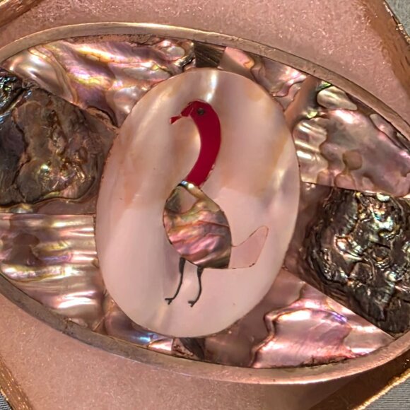 Vintage Metal Belt Buckle, Nice Silver and Abalone Design, Swan, Duck, Goose - Picture 1 of 5